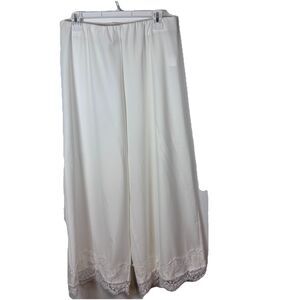 Suzanne Betro Women Off White  size XL Wide Leg Pants Lace Hem Elastic Waist